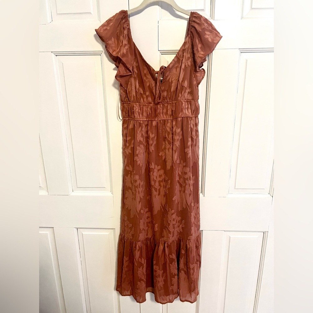 Joie Blush Pink V-Neck Midi Dress Flutter‎ Sleeve Petite XSmall